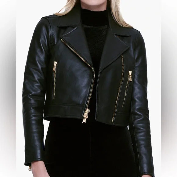 🌟NWT L’AGENCE ONNA BLACK LEATHER CROP BIKER JACKET SIZE XL - Picture 5 of 14